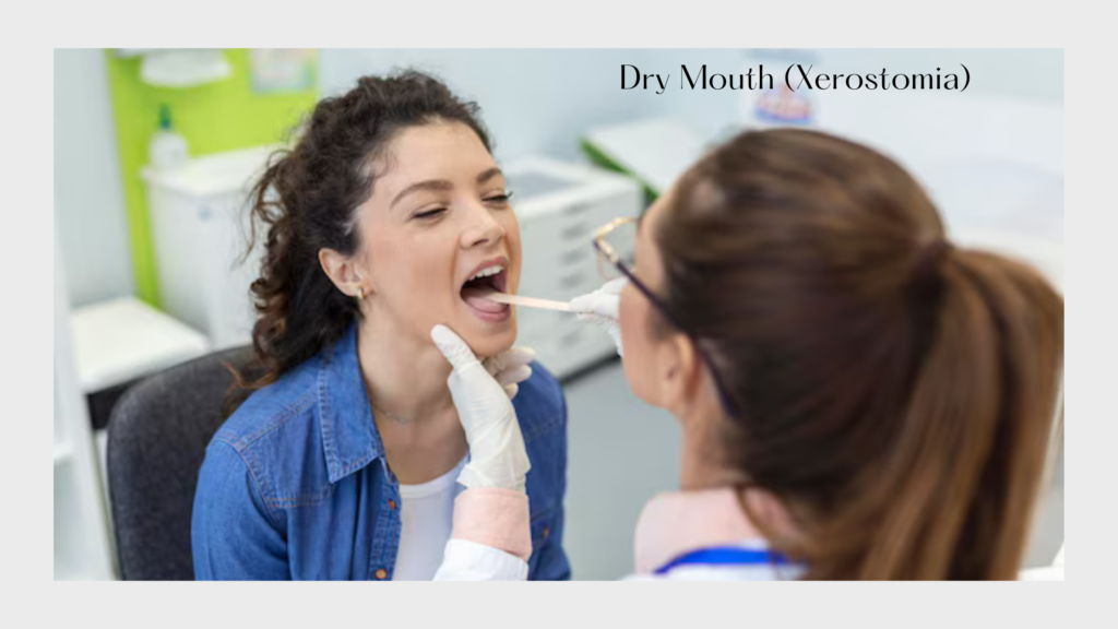 A patient gets their mouth examined by a doctor, highlighting dry mouth (xerostomia) as a cause of bad breath